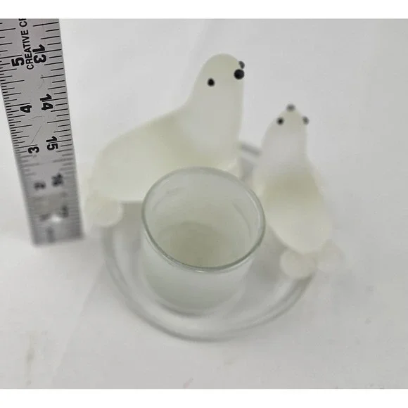 PartyLite Candle Holder Frosted‎ Glass Seals Mother and Baby Cute Home Decor - Picture 4 of 10